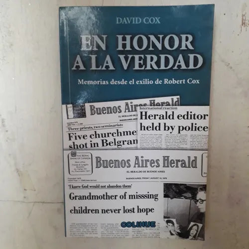 Libro usado en venta: En honor a la verdad de David Cox; editorial Colihue impreso en 2002 realizamos envios a todo el mundo.1