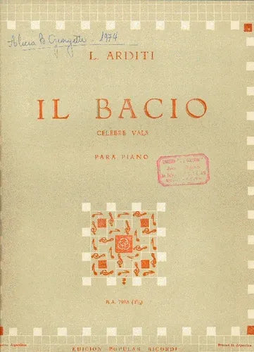 Libro usado en venta: Il Bacio de L. Arditi; editorial Ricordi impreso en 1957 realizamos envios a todo el mundo.1