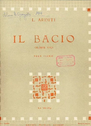 Libro usado en venta: Il Bacio de L. Arditi; editorial Ricordi impreso en 1957 realizamos envios a todo el mundo.1