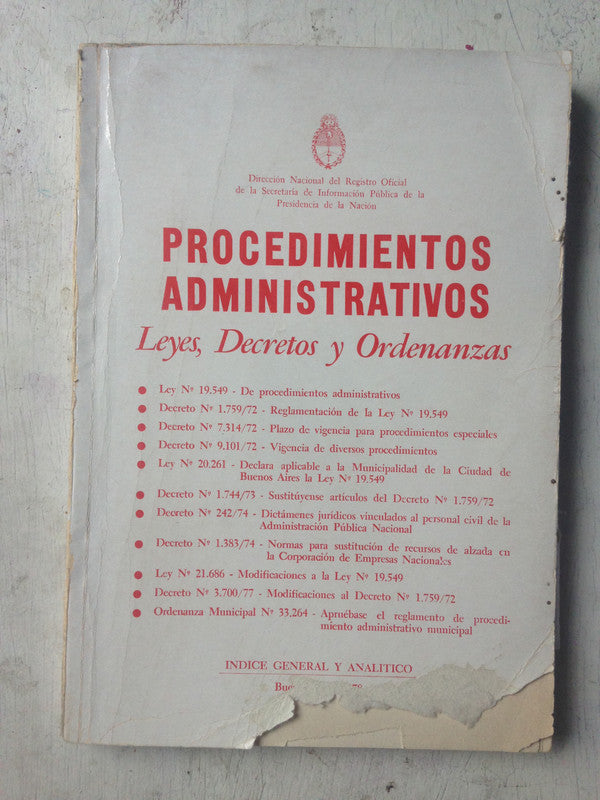 Libro usado en venta: Procedimientos administrativos; impreso en 1978 realizamos envios a todo el mundo.1
