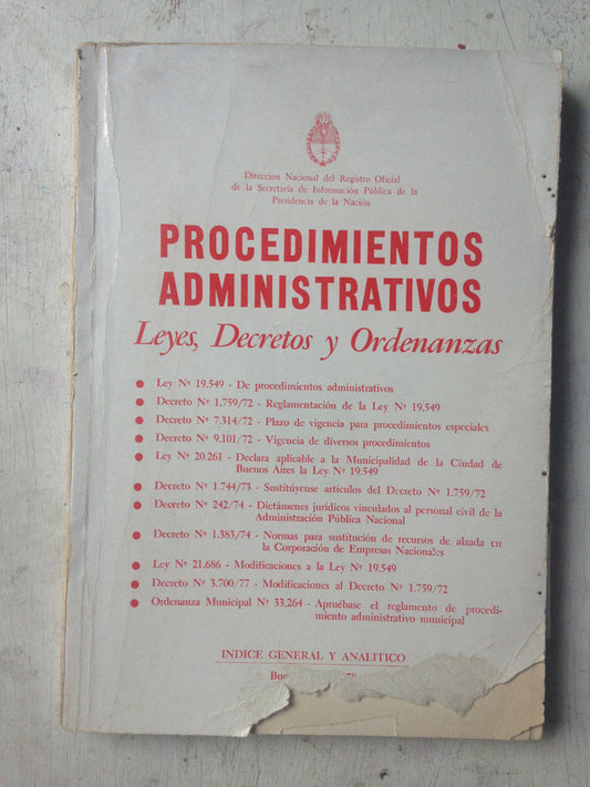 Libro usado en venta: Procedimientos administrativos; impreso en 1978 realizamos envios a todo el mundo.1