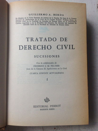 Libro usado en venta: Tratado de derecho civil - Sucesiones (2 Tomos) de Guillermo A. Borda; editorial Perrot impreso en 1975 envios a todo el mundo.1