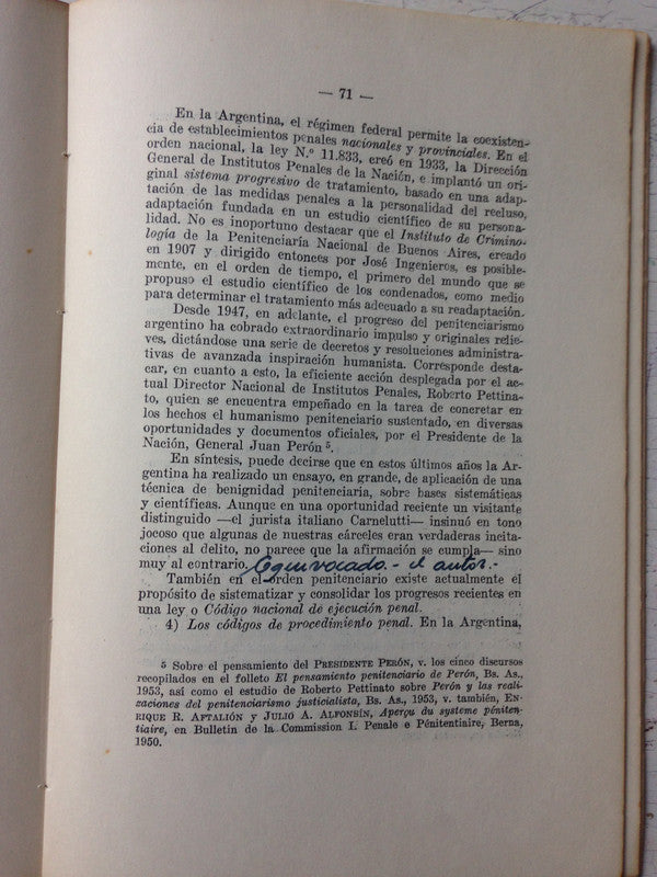 Libro usado en venta: El delito de incumplimiento de los deberes de asistencia familiar de Ernesto J. Ure; editorial Ideas impreso en 1950.2