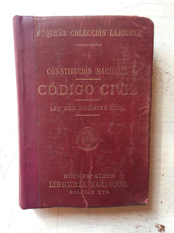 Libro usado en venta: Codigo civil de la Republica Argentina de Pequeña colección de codigos argentinos; Lajouane impreso en 1912.1