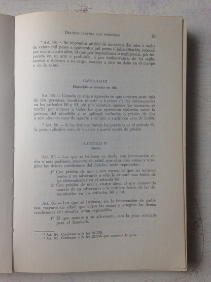 Libro usado en venta: Codigo Penal de la Nacion Argentina - Ley 11179; impreso en 1976 realizamos envios a todo el mundo.3