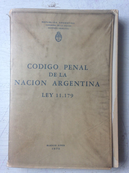Libro usado en venta: Codigo Penal de la Nacion Argentina - Ley 11179; impreso en 1976 realizamos envios a todo el mundo.1