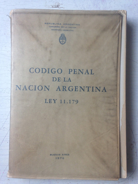Libro usado en venta: Codigo Penal de la Nacion Argentina - Ley 11179; impreso en 1976 realizamos envios a todo el mundo.1
