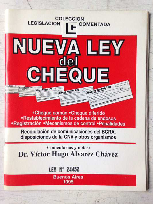 Libro usado en venta: Nueva ley del cheque de Victor Hugo Alvarez Chavez; impreso en 1995 realizamos envios a todo el mundo.1