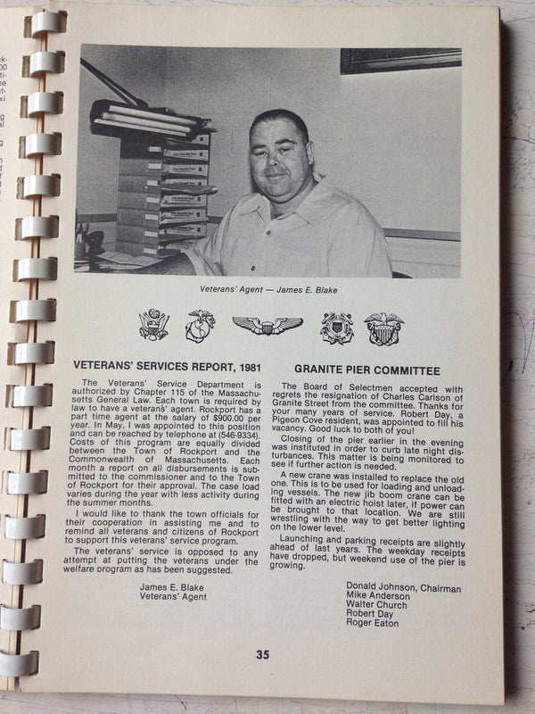 Libro usado en venta: Rockport Massachusetts 1840-1981 de 141 st Annual Report; impreso en 1982 realizamos envios a todo el mundo.3