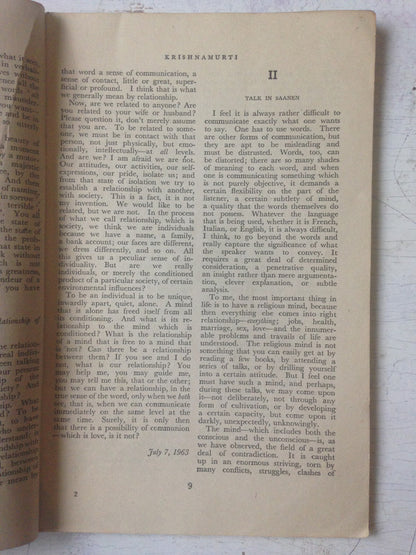 Libro usado en venta: Talks By Krishnamurti in Europe (A?os 1961-1963) de Jiddu Krishnamurti; editorial Krishnamurti Writings impreso en 1962.4