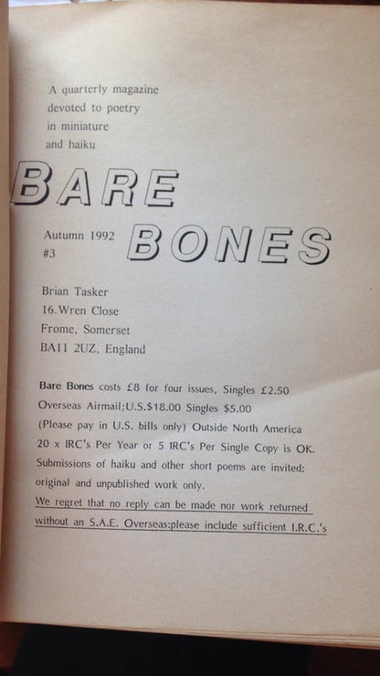 Libro usado en venta: Bares Bones - Numeros 1-2 y 3 de A quarterly magazine; editorial Brian Tasker impreso en 1992 realizamos envios a todo el mundo.4