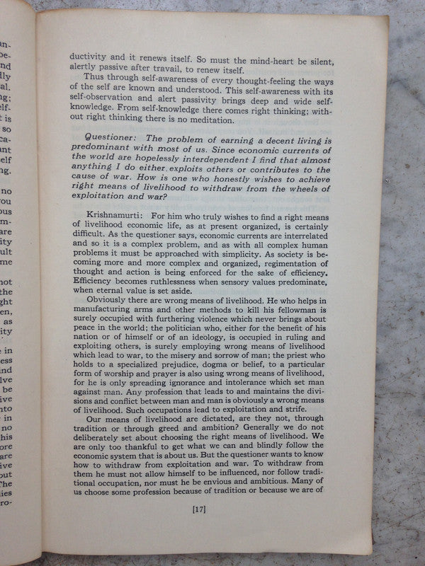 Libro usado en venta: Authentic report of sixteen talks given in 1945 & 1946 by Krishnamurti de Jiddu Krishnamurti; Oak Grove, Ojai impreso en 19471.2