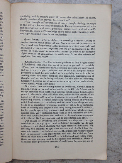 Libro usado en venta: Authentic report of sixteen talks given in 1945 & 1946 by Krishnamurti de Jiddu Krishnamurti; Oak Grove, Ojai impreso en 19471.2