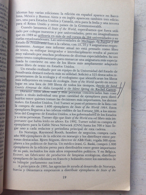Libro usado en venta: La situacion en el mundo de Lester R. Broown y otros; editorial Sudamericana impreso en 1993 realizamos envios a todo el mundo.2