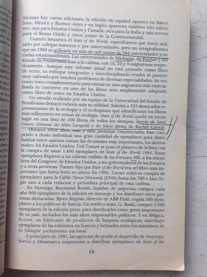 Libro usado en venta: La situacion en el mundo de Lester R. Broown y otros; editorial Sudamericana impreso en 1993 realizamos envios a todo el mundo.2