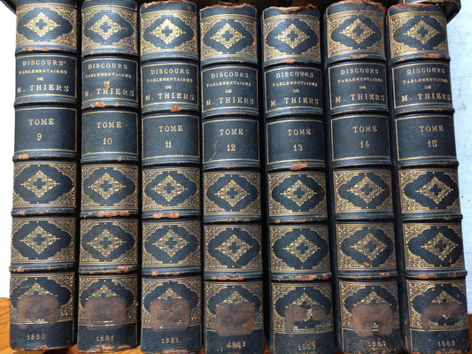 Libro usado en venta: Discours Parlementaires de M. Thiers (Primiere Partie 1830-1836) (15Tomes); editorial Calmann - Levy impreso en 1879.2