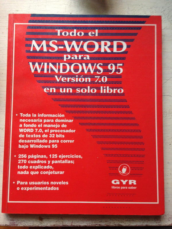 Libro usado en venta: Todo el MS-WORD para windows 95 - version 7.0; editorial GYR impreso en 1996 realizamos envios a todo el mundo.1