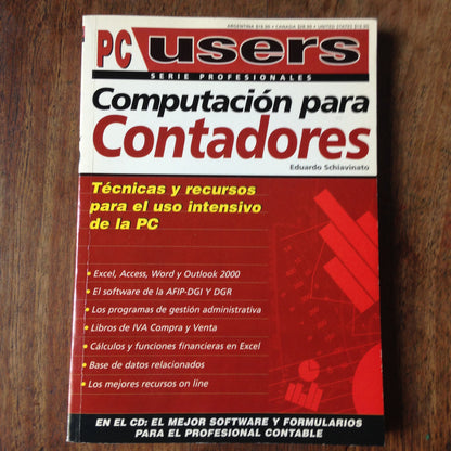 Libro usado en venta: Computacion para contadores de Eduardo Schiavinato; editorial Mp Ediciones impreso en 2000 realizamos envios a todo el mundo.1