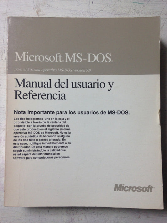 Libro usado en venta: Microsoft MS-DOS - Manual del usuario y referencia Version 5.0; editorial Microsoft impreso en 1991 envios a todo el mundo.1