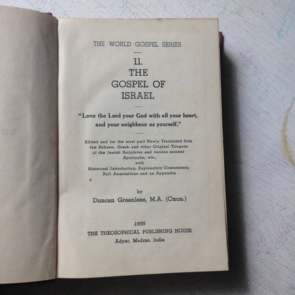 Libro usado en venta: The gospel of Israel de Duncan Greenlees; editorial The Theosophical Publishing House impreso en 1955 envios a todo el mundo.1