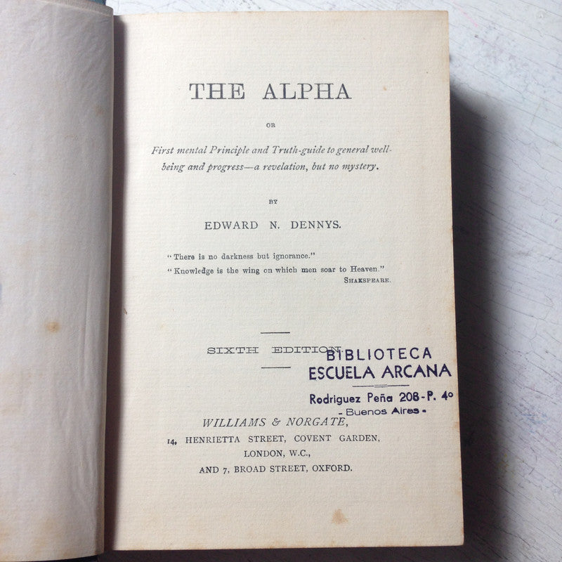 Libro usado en venta: The Alpha de Edward N. Dennys; editorial Williams & Norgate realizamos envios a todo el mundo.1