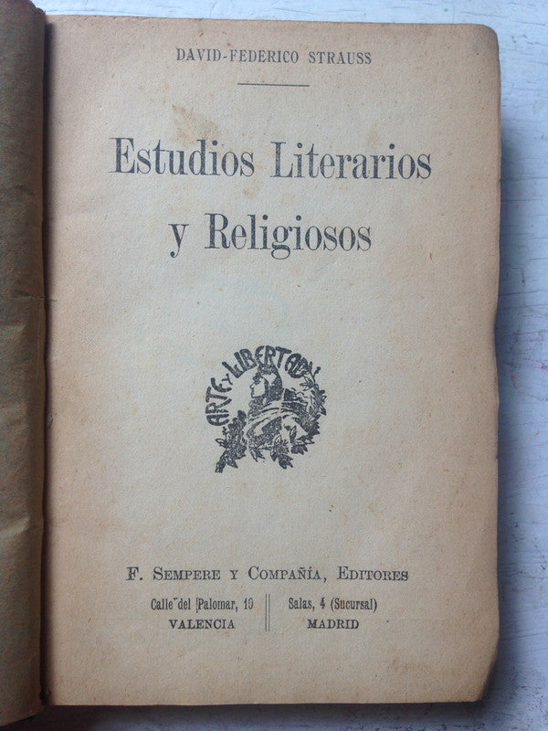 Libro usado en venta: Estudios literarios y religiosos de David Federico Stauss; editorial F. Sempere realizamos envios a todo el mundo.1