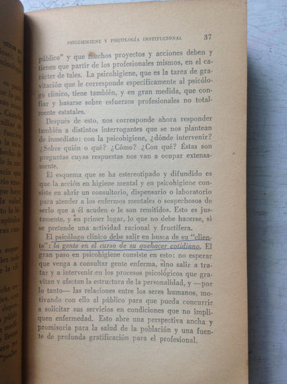 Libro usado en venta: Psicohigiene y psicologia institucional de Jose Bleger; editorial Paidos impreso en 1966 realizamos envios a todo el mundo.3