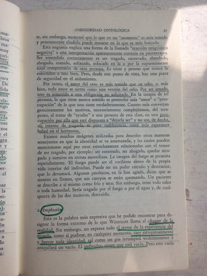 Libro usado en venta: El yo dividido - Un estudio sobre la salud y la enfermedad de R. D. Laing; editorial Fondo de Cultura Economica impreso en 1978.3