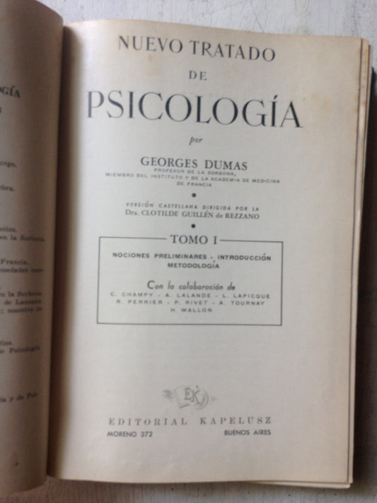 Libro usado en venta: Nuevo tratado de psicologia (Tomo 1) de Georges Dumas; editorial Kapelusz impreso en 1955 realizamos envios a todo el mundo.1