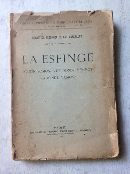 Libro usado en venta: La esfinge - Vol. III; editorial Hesperia impreso en 1924 realizamos envios a todo el mundo.1