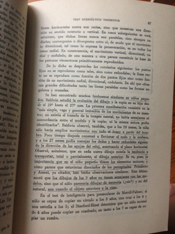 Libro usado en venta: El test guestaltico visomotor - Uso y aplicaciones clinicas de Lauretta Bender; editorial Paidos impreso en 1984.3