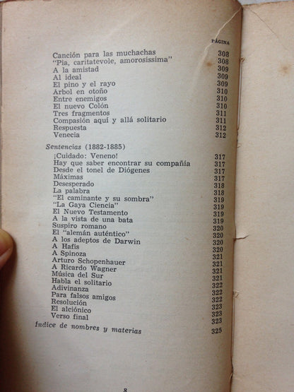 Libro usado en venta: La gaya ciencia - Poesias (V) de Friedrich Nietzsche (Federico Nietzsche); editorial Poseidon impreso en 1947.3