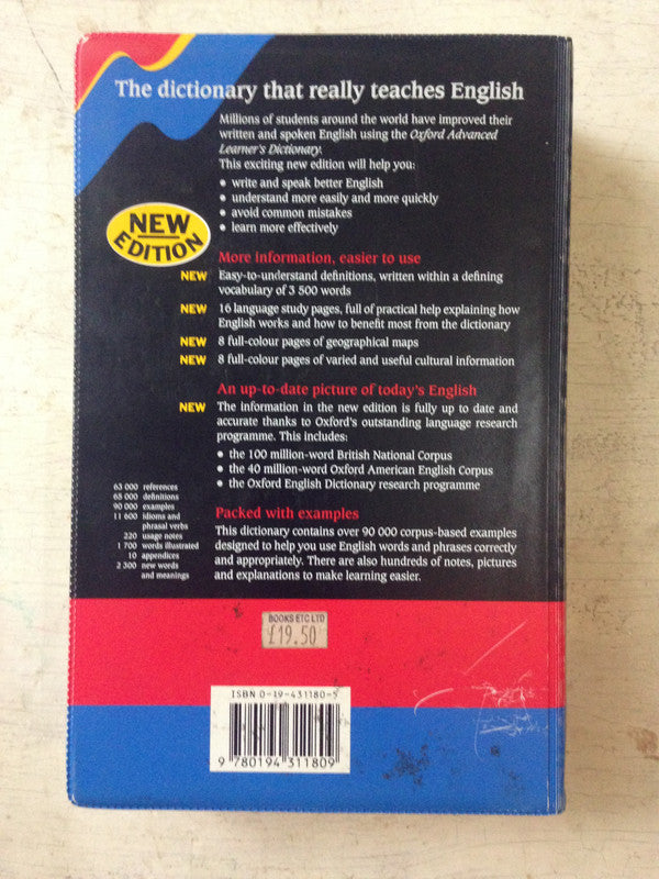 Libro usado en venta: Oxford advanced learner's diccionary of current english de A. S. Hornby; editorial Oxford University Press impreso en 1995.2