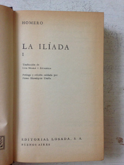 Libro usado en venta: La iliada I de Homero; editorial Losada impreso en 1968 realizamos envios a todo el mundo.1