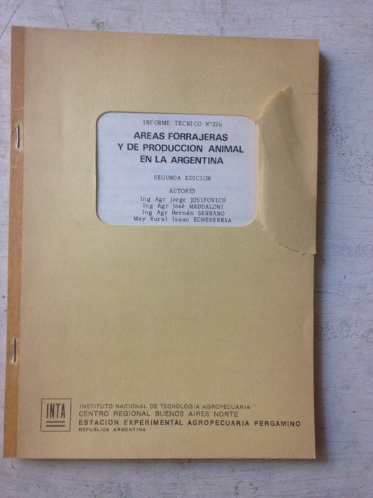 Libro usado en venta: Areas forrajeras y de produccion animal en la Argentina; editorial INTA impreso en 1989 realizamos envios a todo el mundo.1