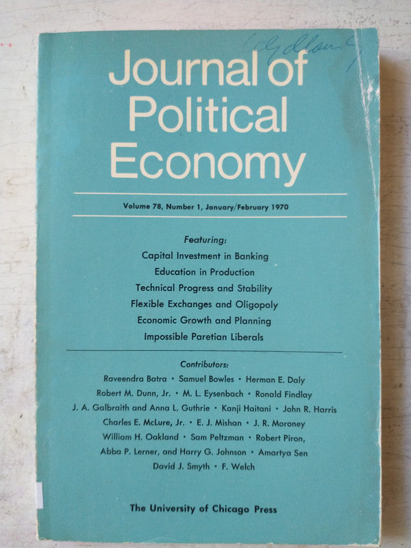 Libro usado en venta: Journal of political economy; editorial The University of Chicago Press impreso en 1970 realizamos envios a todo el mundo.1