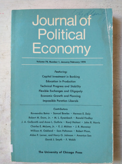 Libro usado en venta: Journal of political economy; editorial The University of Chicago Press impreso en 1970 realizamos envios a todo el mundo.1