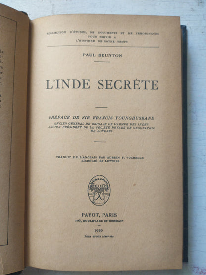 Libro usado en venta: Linde secrete de Paul Brunton; editorial Payot impreso en 1949 realizamos envios a todo el mundo.1