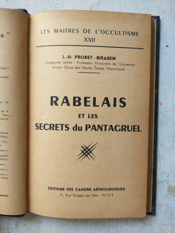Libro usado en venta: Rabelais et les secrets du Pantagruel de J. H. Probst-Biraben; editorial Des Cahiers Astrologiques impreso en 1949.1