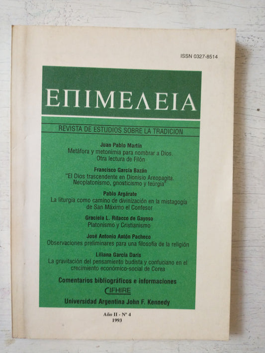 Libro usado en venta: Revista de estudios sobre la tradicion - A?o II - N? 4; editorial Universidad Argentina John F. Kennedy impreso en 1993.1