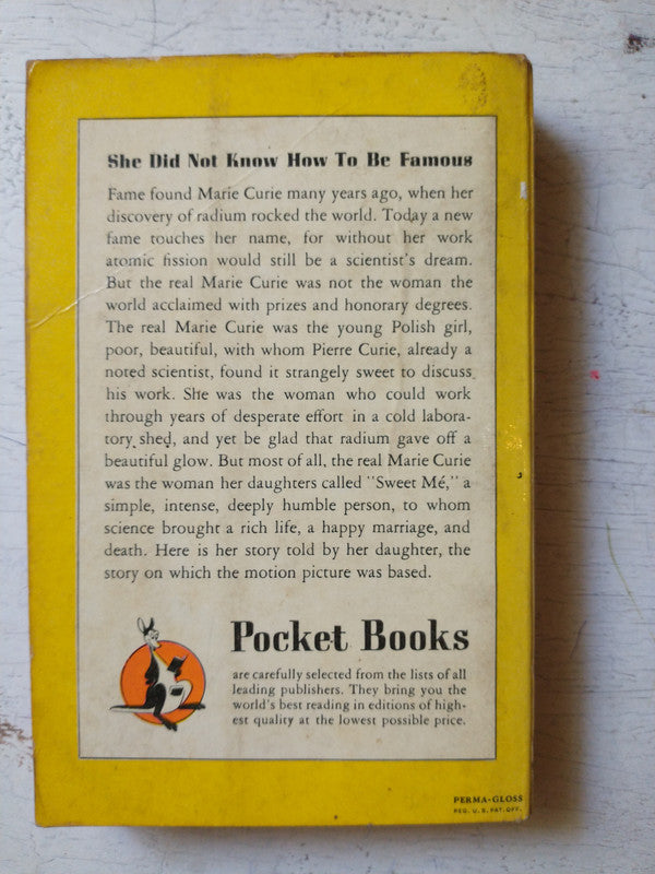 Libro usado en venta: Madame Curie: A biography by Eve Curie; editorial Pocket Book impreso en 1946 realizamos envios a todo el mundo.3