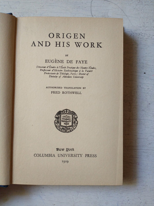 Libro usado en venta: Origen and his work de Eugene de Faye; editorial Columbia University Press impreso en 1929 realizamos envios a todo el mundo.1