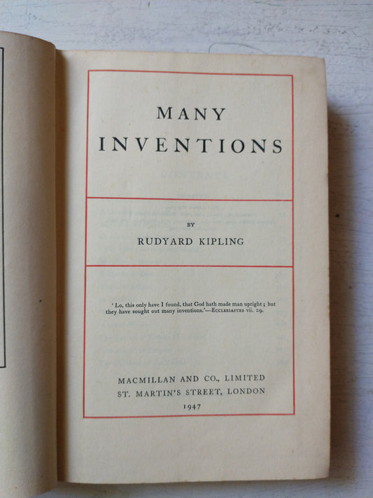 Libro usado en venta: Many inventions de Rudyard Kipling; editorial Macmillan impreso en 1947 realizamos envios a todo el mundo.1
