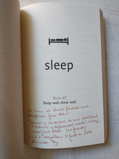 Libro usado en venta: Brain rules - 12 principles for Surviving and thriving at work de John Medina; editorial Pear Press impreso en 2008.3