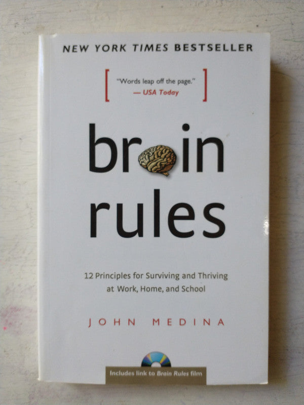 Libro usado en venta: Brain rules - 12 principles for Surviving and thriving at work de John Medina; editorial Pear Press impreso en 2008.1