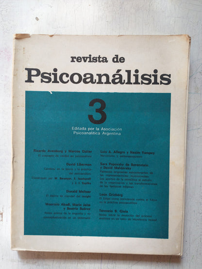 Libro usado en venta: Revista de Psicoanalisis 3; editorial Asociacion Psicoanalitica Argentina impreso en 1976 realizamos envios a todo el mundo.1