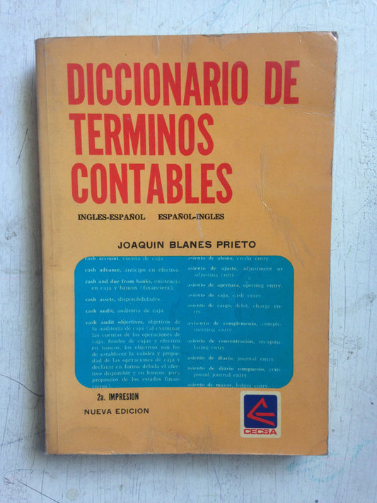 Libro usado en venta: Diccionario de terminos contables (Biling?e) de Joaquin Blanes Prieto; editorial C.E.C.S.A. impreso en 1973.1
