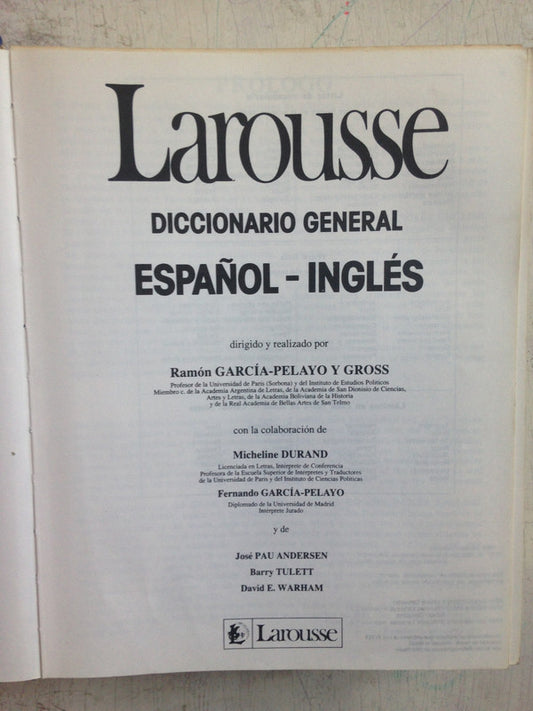 Libro usado en venta: Diccionario General Espa?ol-Ingles de Ramon Garcia-Pelayo y Gross; editorial Larousse impreso en 1983 envios a todo el mundo.1