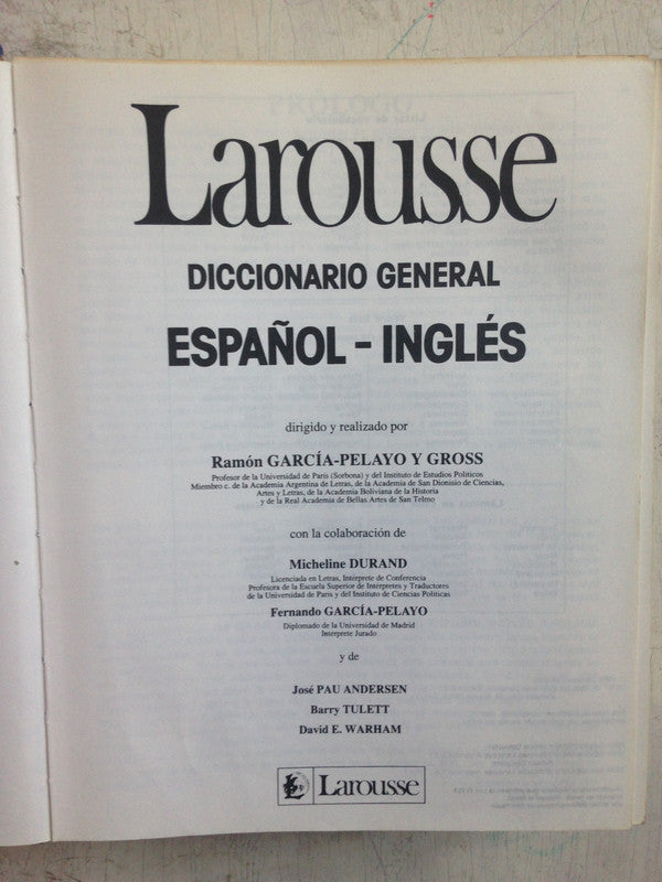 Libro usado en venta: Diccionario General Espa?ol-Ingles de Ramon Garcia-Pelayo y Gross; editorial Larousse impreso en 1983 envios a todo el mundo.1