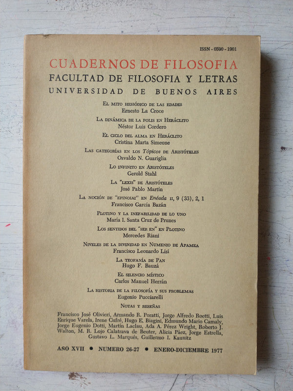 Libro usado en venta: Cuadernos de Filosofia - A?o XVII, N? 19; editorial Universidad de Buenos Aires impreso en 1977 envios a todo el mundo.1